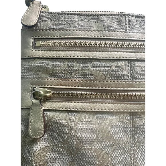 Coach Signature Stripe Metallic Crossbody Bag Gold Jacquard Lime Lining - Picture 6 of 16